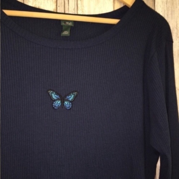 Wild Fable Blue Butterfly Embroidered Ribbed Dress - Picture 4 of 6